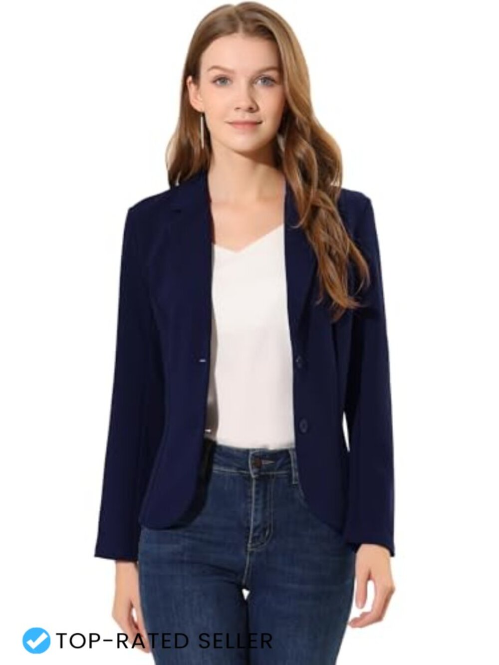 Womens Stretch Knit Blazer Long Sleeve Notch Lapel Business Casual Jacket